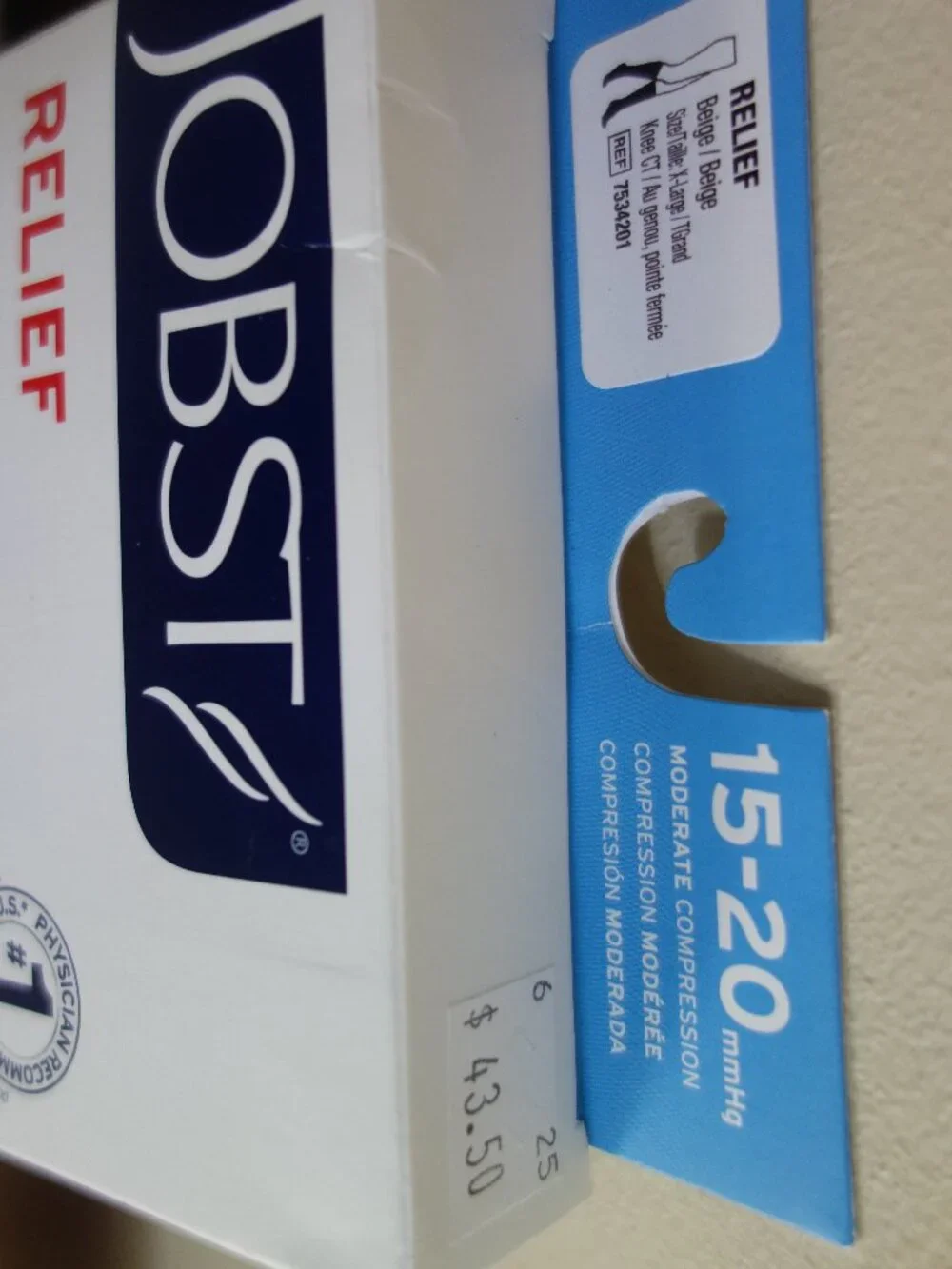 NIB New $43.50 JOBST Relief 15-20 mm/HG Beige Knee High Socks – XL